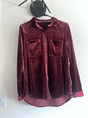 Velvet Button-Down Shirt - red/orange/rust